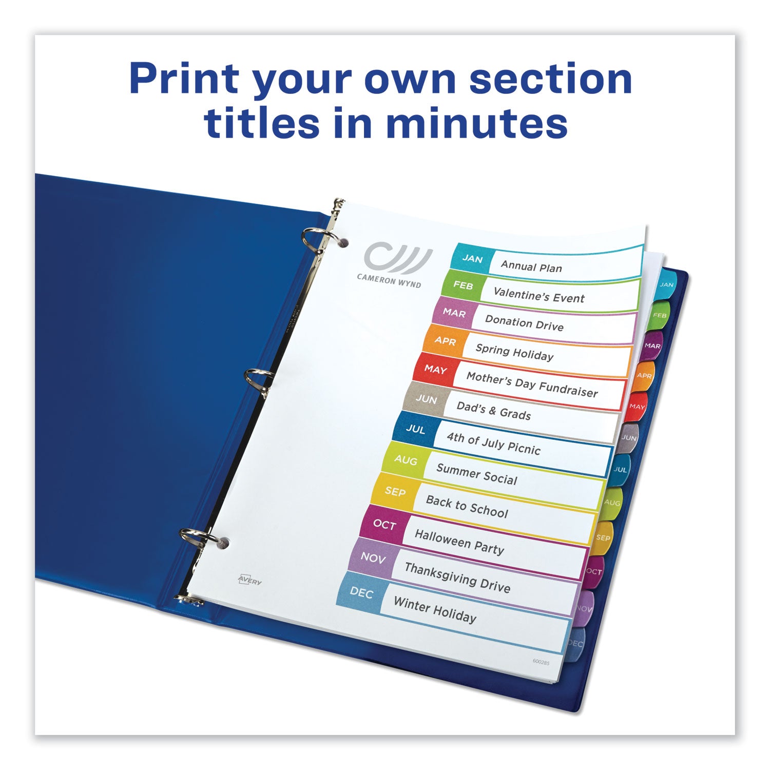 Avery Customizable TOC Ready Index Multicolor Tab Dividers - 12 Tabs (January to December), 11 x 8.5 Inches, White with Contemporary Color Tabs - Perfect for Office Organization, School Binders & Document Filing