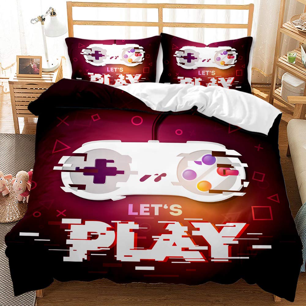 Gaming Comforter Set for Boys & Teens - Video Game Controller Duvet Cover with 2 Pillowcases - Twin Size Bedding Set - Modern Gamer Bedroom Decor - Perfect for Kids' Rooms & Gaming Themed Bedrooms