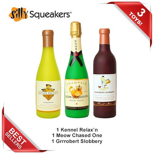 Durable Vinyl Floating Wine Bottle Dog Toy - Chew Proof & Strong Novelty Play Toy for Dogs (Combo Pack #1) - Perfect for Pool, Beach & Indoor Playtime