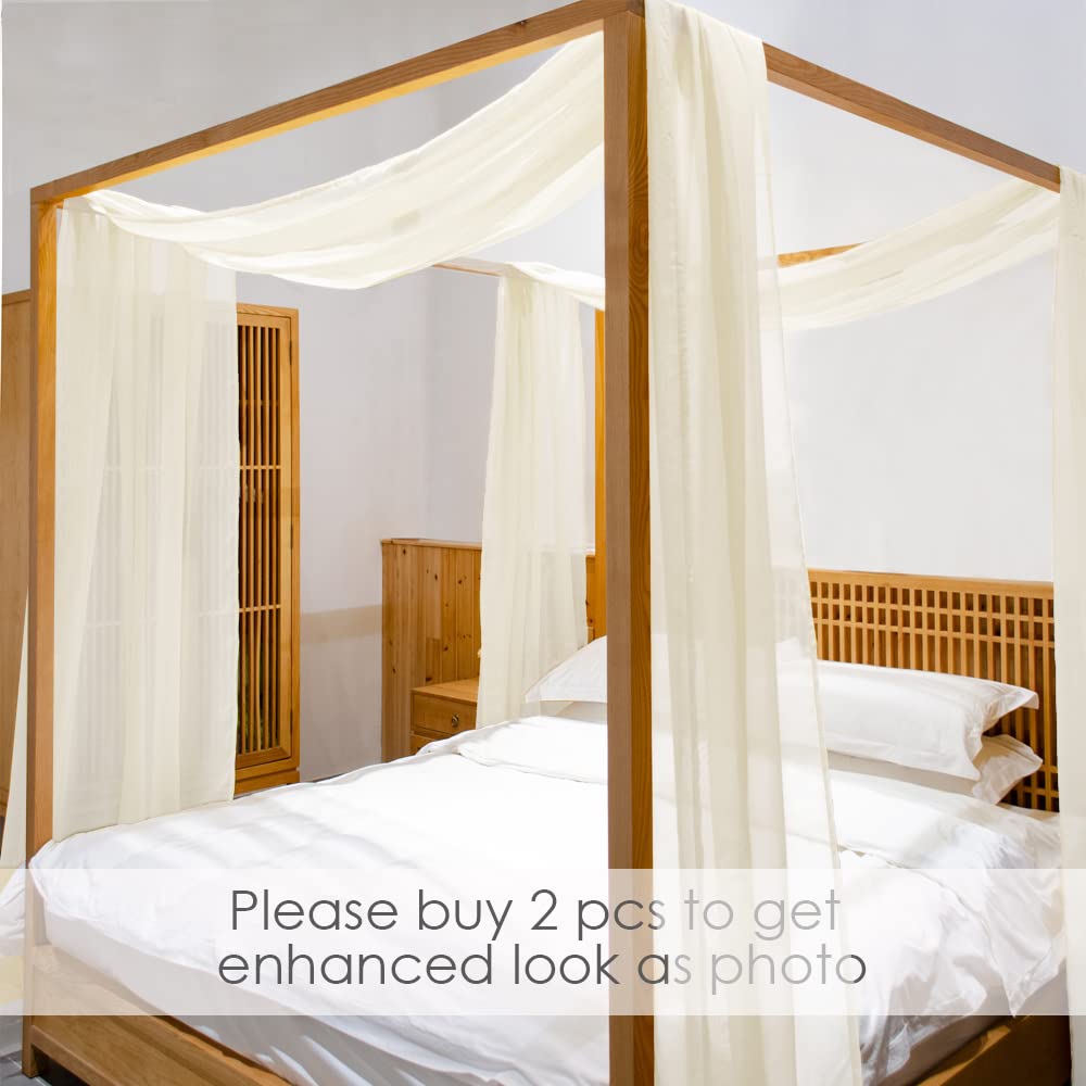 Linentalks Ivory Sheer Canopy Bed Scarf for Twin Bed - Luxury Canopy Bed Curtains & Drapes for Four Poster Beds - 52x205 Inches - Perfect for Bedroom Decor, Boho Wedding Canopy, or Nursery Room Accent