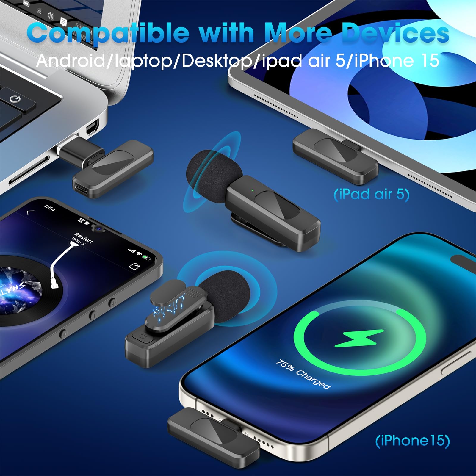 USB C Wireless Lavalier Mic for iPhone 15/Android/PC - Noise Cancelling Lapel Mic for Streaming & Videos