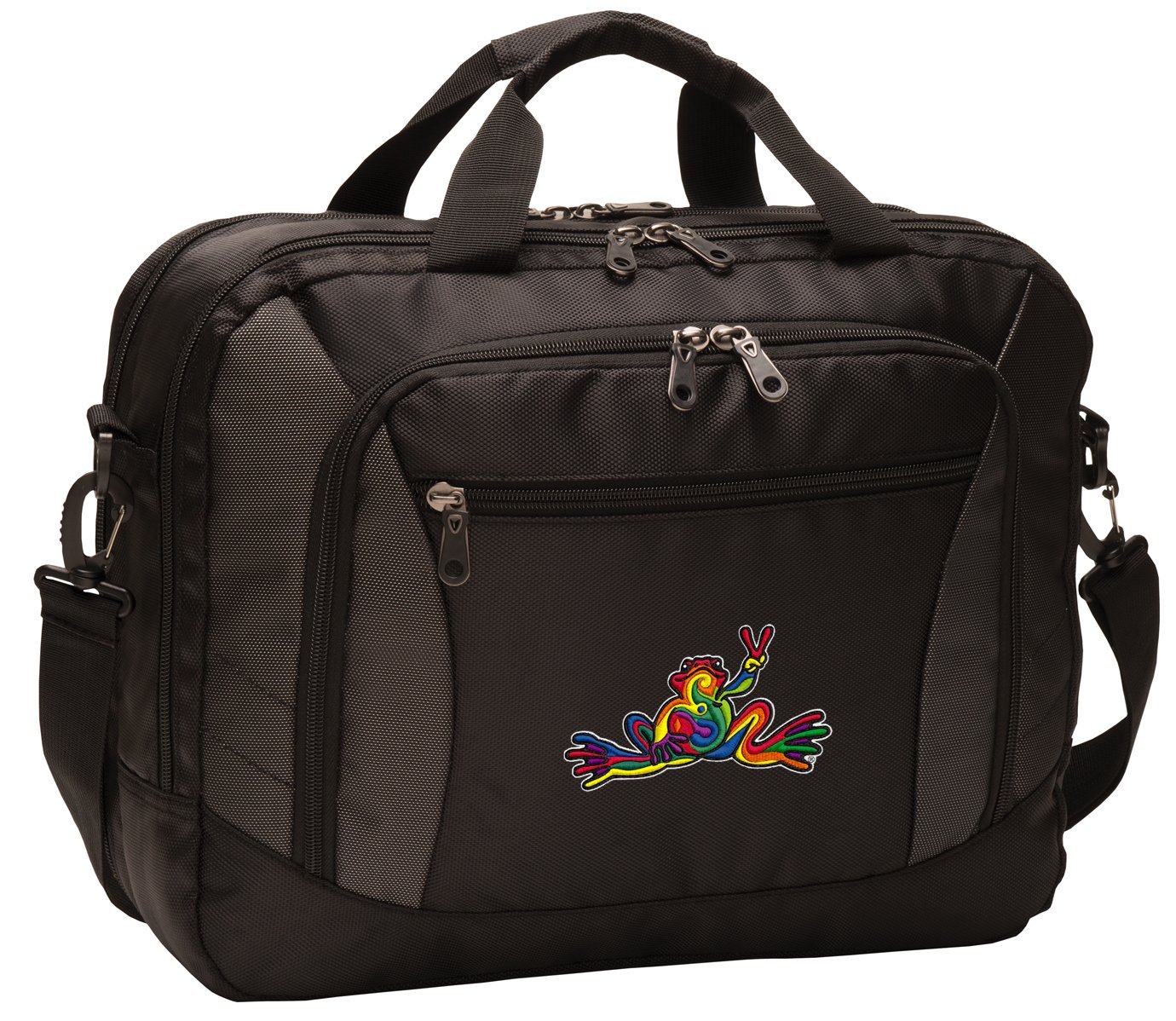 Peace Frogs Laptop Bag - Stylish Black Computer Bag for Work, Travel & School | Durable & Functional Design