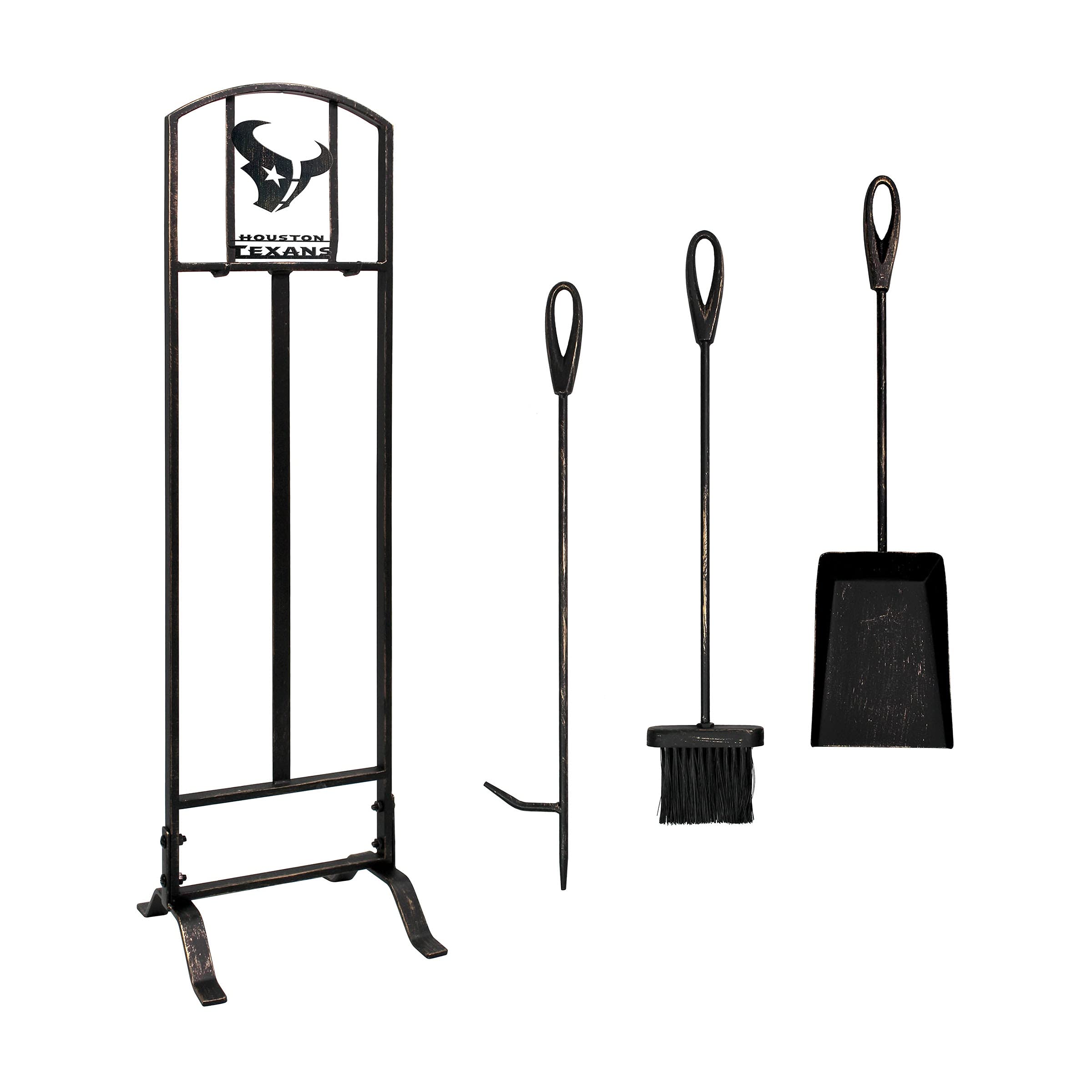 Houston Texans NFL Fireplace Tool Set - Heavy Duty Steel Poker, Shovel, Brush & Stand - Perfect for Fireplace Maintenance & Home Decor