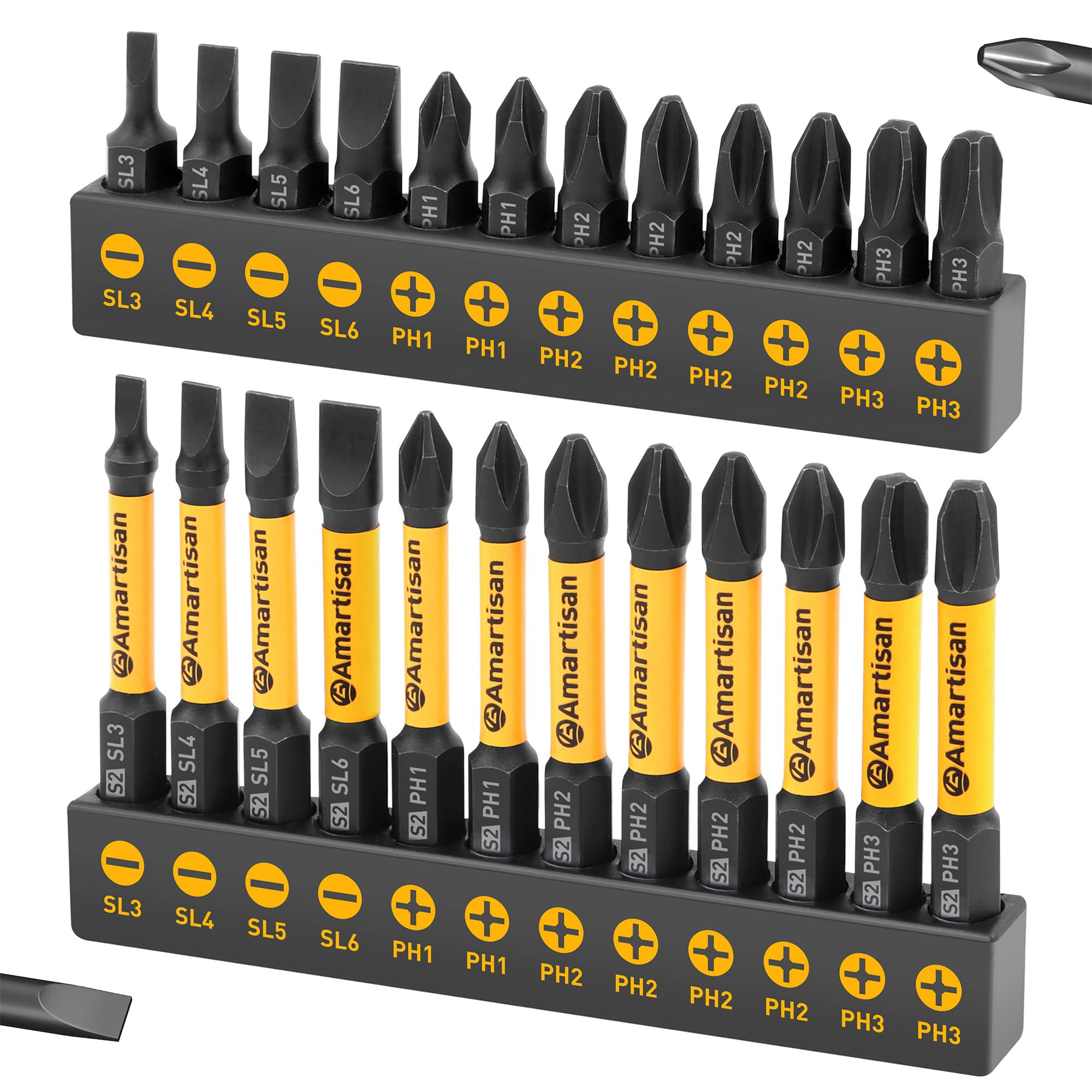 Amartisan 24-Piece Magnetic Screwdriver Bit Set - S2 Steel Phillips & Slotted Drill Bits (1