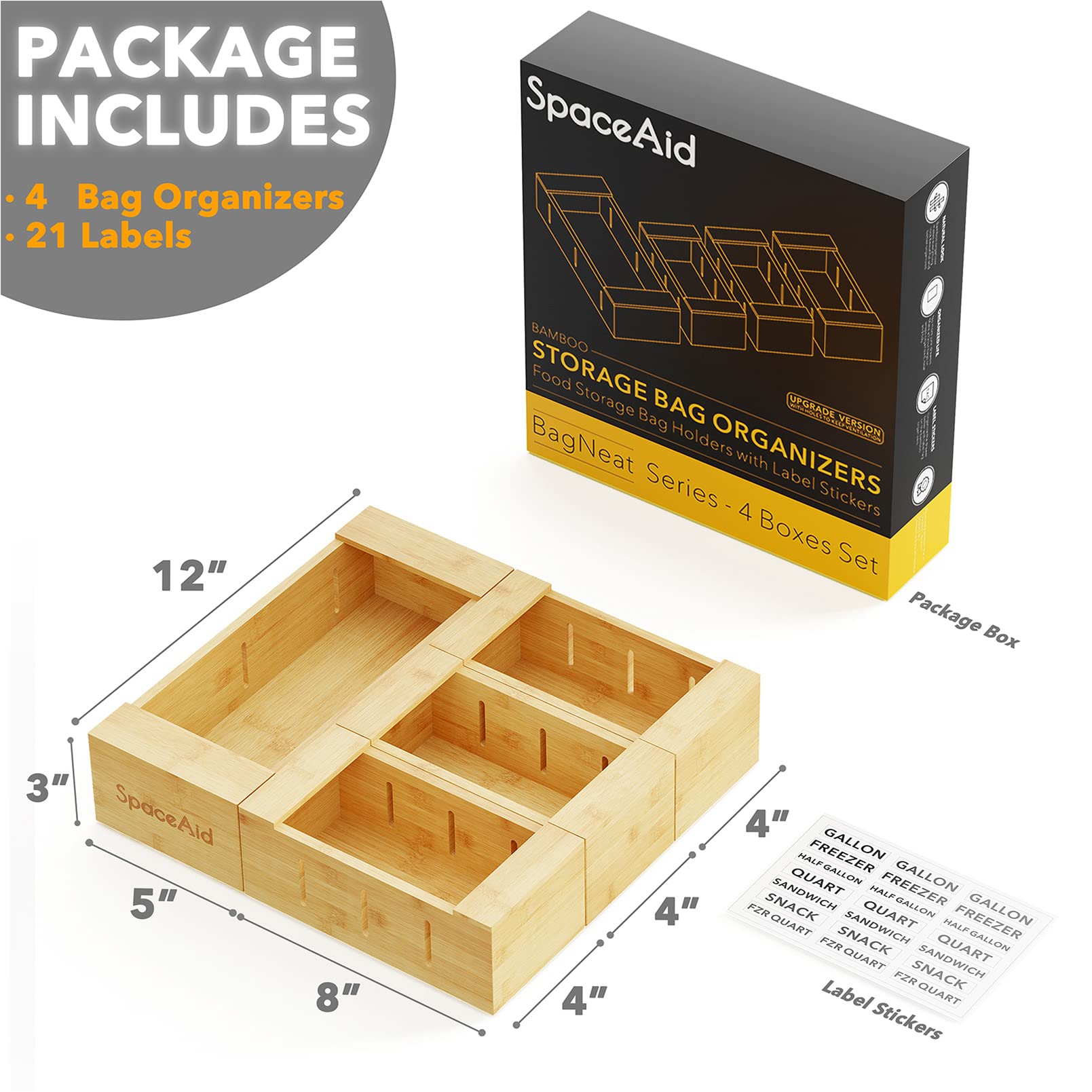 SpaceAid 28-Jar Spice Drawer Organizer with Storage Bags - 4 Pack Set for Kitchen Cabinet & Pantry Organization | Perfect for Home Chefs & Meal Prep Enthusiasts