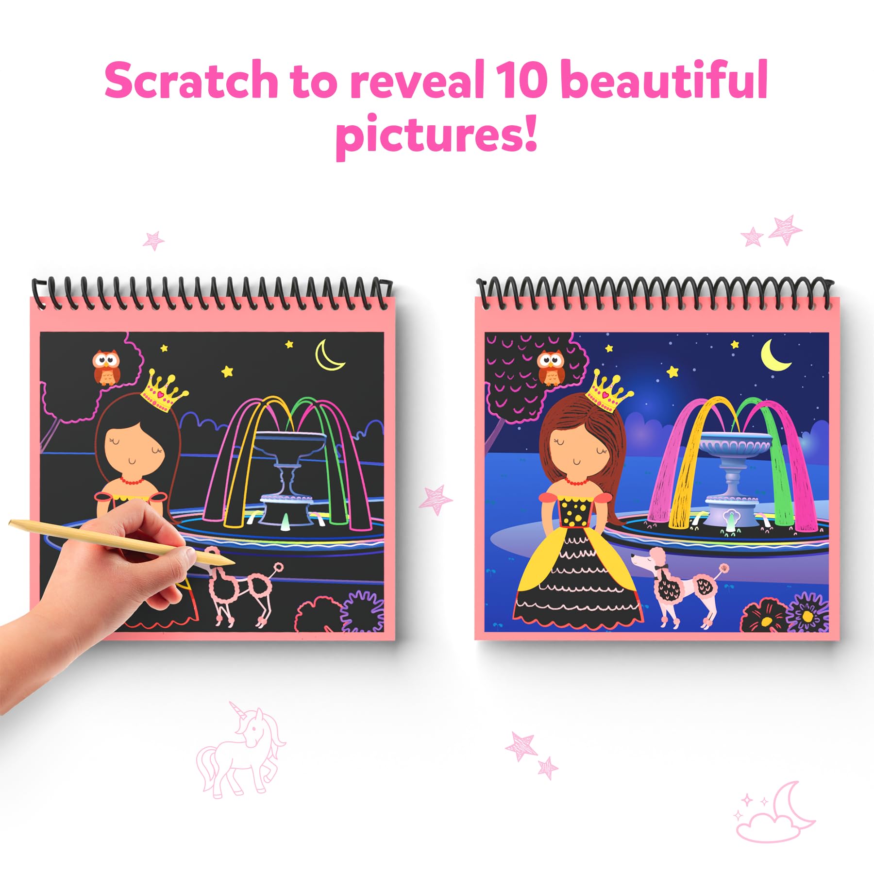 Skillmatics Scratch Art Book for Kids - Unicorns & Princesses DIY Craft Kit with 30+ Scratch Stickers, Travel Toys & Creative Supplies | Perfect Gift for Girls & Boys Ages 3-8 | Fun Activities for Birthday Parties, Road Trips & Rainy Day Play