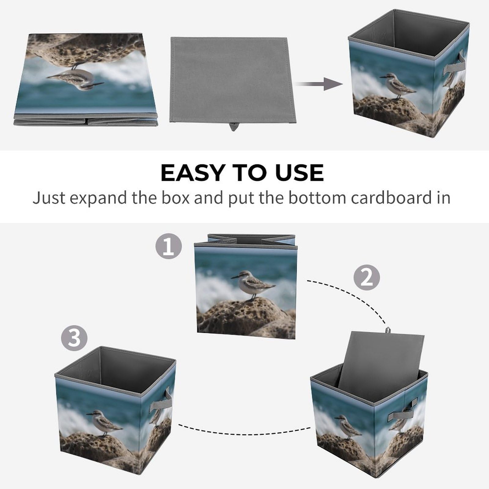 Foldable Storage Cube with Handle - Bird Perching on The Rock Design - Clothes Organizer Bin for Cabinet, Shelf & Closet Organization - Perfect for Bedroom, Nursery & Home Decor Storage Solutions