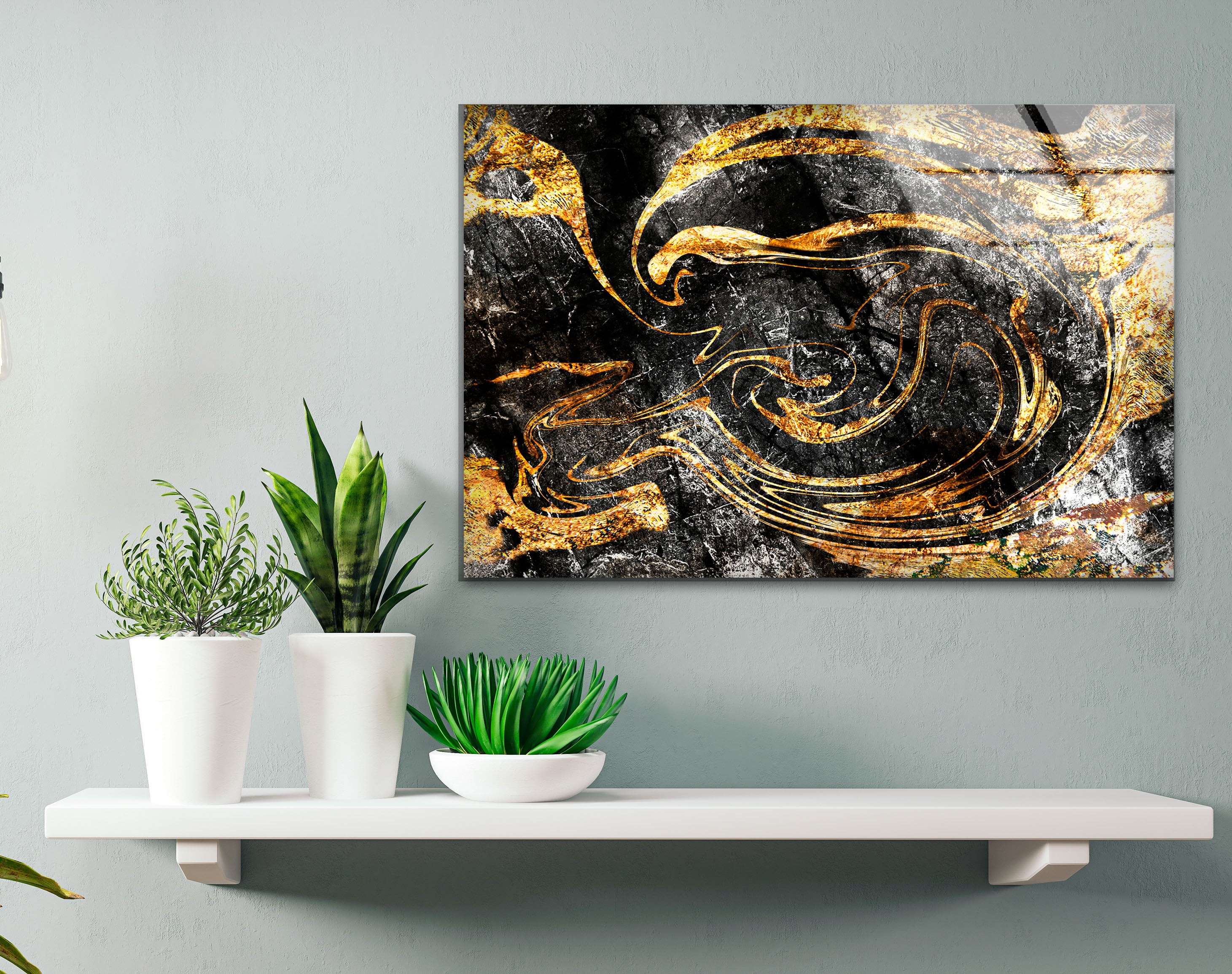 Black Gold Abstract Wall Art - Premium Textured Glass Print with Metallic Swirl Design for Modern Home & Office Decor | Perfect for Living Room, Bedroom or Contemporary Spaces