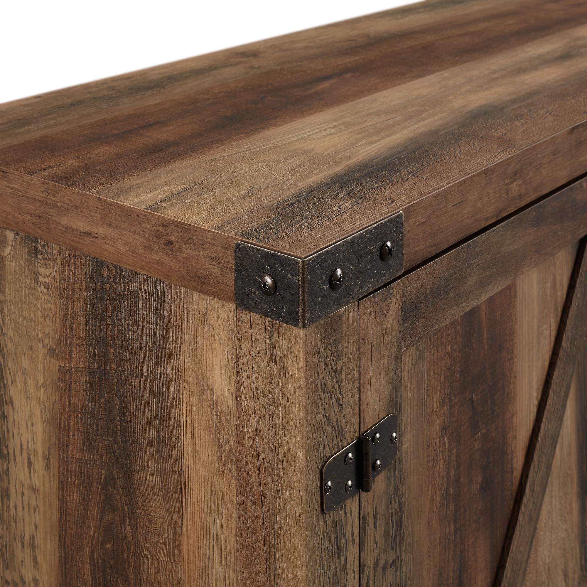Walker Edison Georgetown Modern Farmhouse 65 Inch TV Stand with Double Barn Doors - Rustic Oak Finish TV Cabinet for Living Room, Bedroom & Home Theater