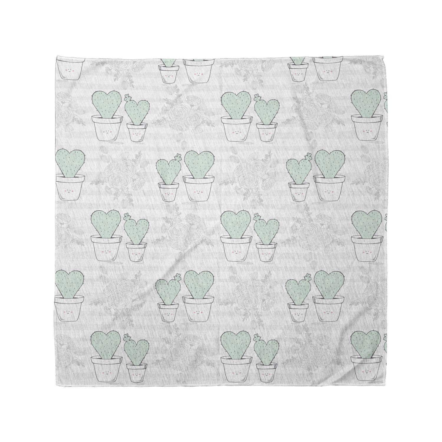 Lunarable Bandana Scarf - Valentine's Day Cacti in Smiling Pot Print - Pale Grey & Mint Green - Fashionable Unisex Accessory for Outdoor Activities, Music Festivals and Casual Wear