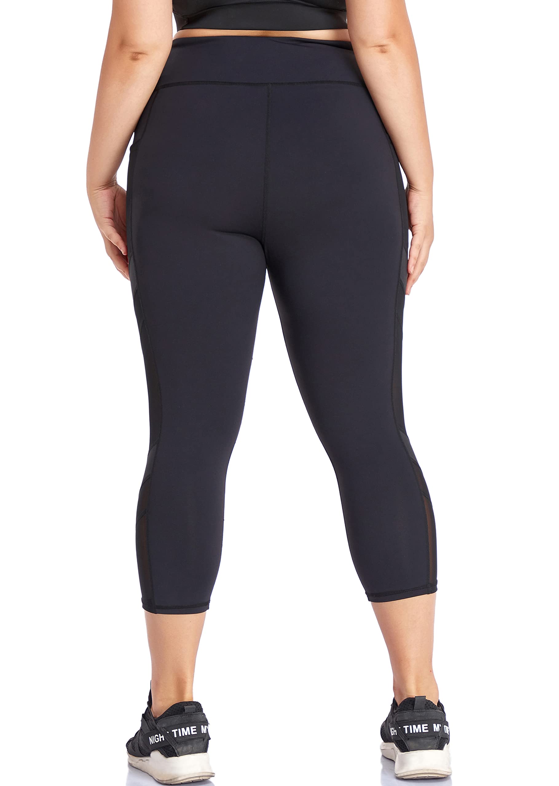 Plus Size High Waisted Yoga Pants for Women with Pockets & Mesh Panels - Tummy Control Workout Leggings for Running, Gym & Lounge Wear