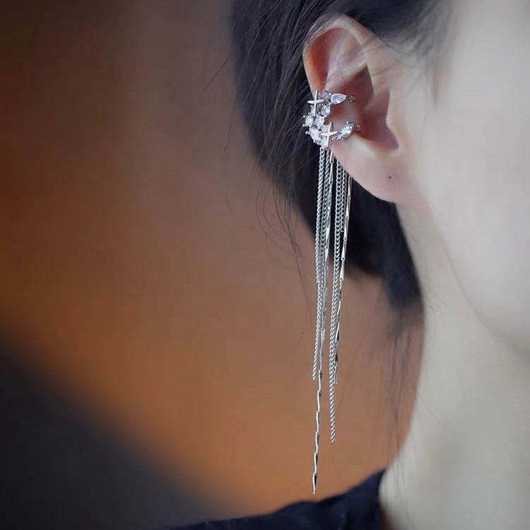Moon Star Tassel Ear Cuffs - No Piercing Clip On Earrings for Women, Fashion Boho Chic Jewelry Accessories - Perfect for Parties, Weddings & Everyday Wear