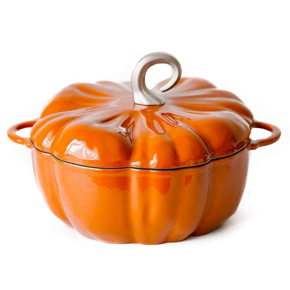 Cast Iron Pumpkin Shaped Stew Pot with Lid - 3.76L/24cm Enamel Coated Dutch Oven, Nonstick Casserole for Soups, Stews & Baking - Perfect for Stovetop, Oven & Camping Cooking