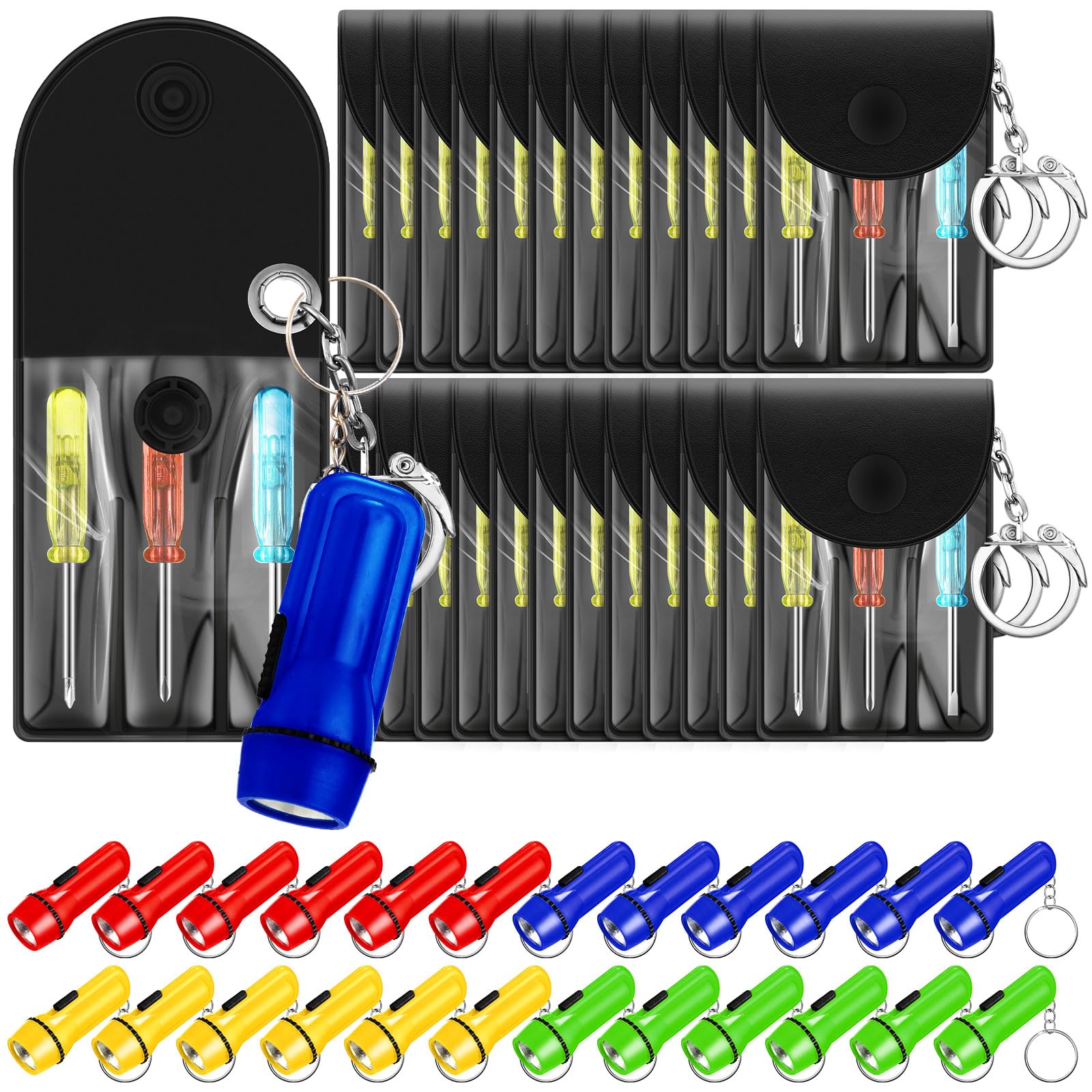 24 Pcs Mini Screwdriver Keychain Set with LED Flashlight - Compact Hand Tools for DIY, Repairs & Gifts - Perfect for Men, Dads, Father's Day & Birthday Presents - Great for Home, Office, Car & Emergency Kits