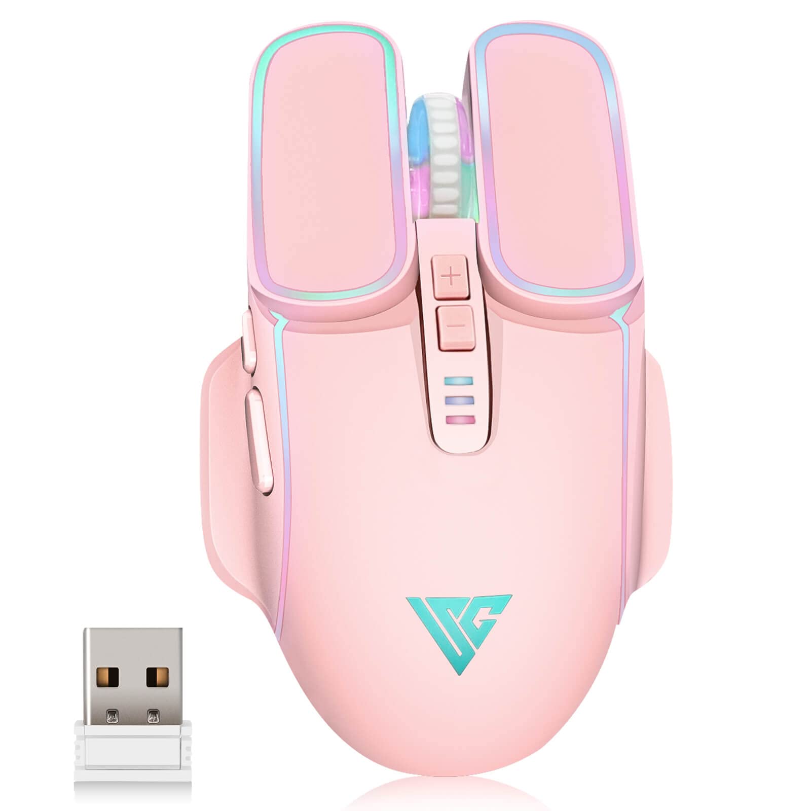 STOGA 2.4G Wireless Gaming Mouse - Rechargeable Ergonomic Computer Mouse with 2.4GHz Technology, 3 Adjustable DPI (800/1600/2400), USB Receiver for PC/Laptop - Perfect for Gaming, Office Work & School Use (Pink) - Ideal Gift for Girls & Kids