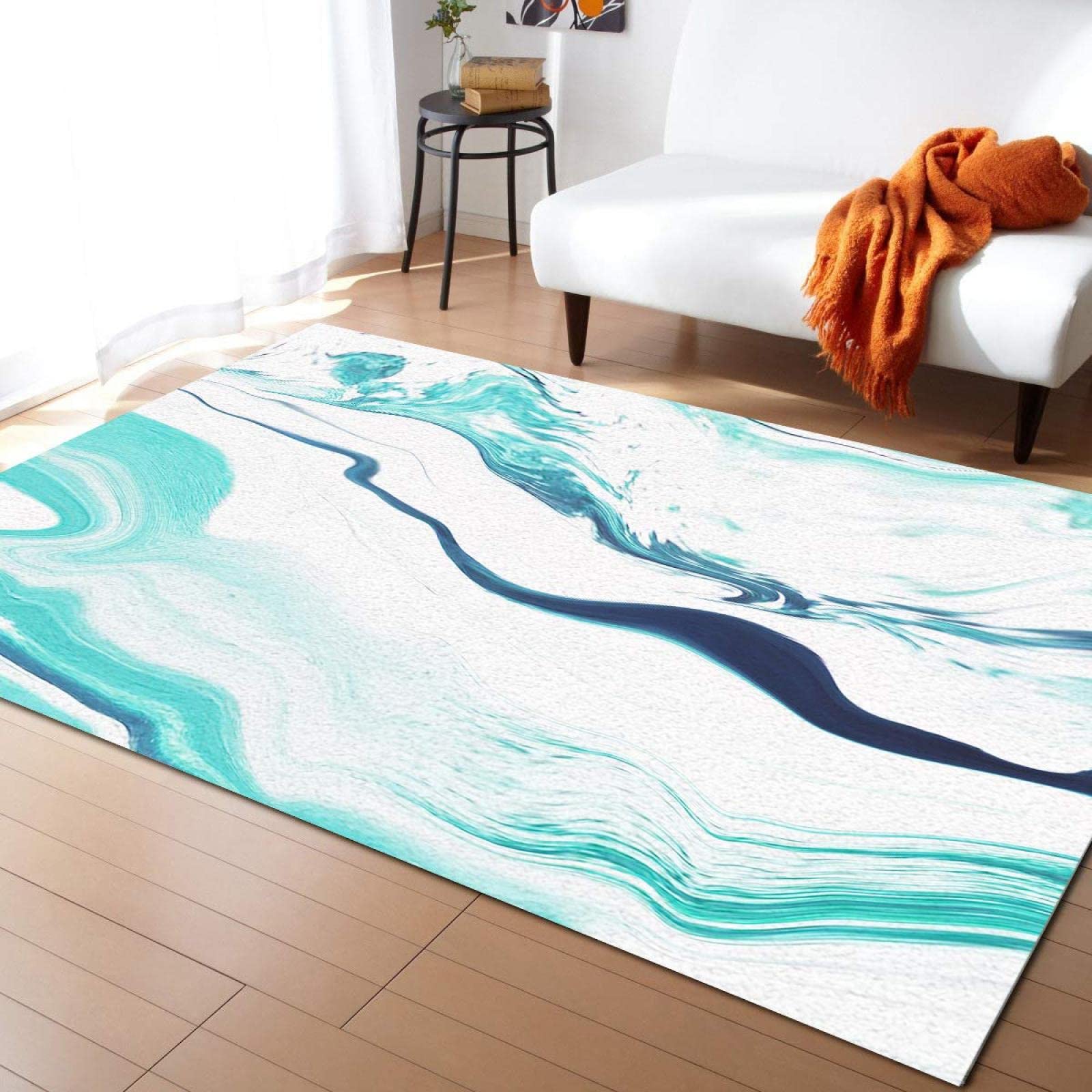 5'x7' Underwater Green Ocean Area Rug - Soft Washable Water Ripple Carpet with Non-Slip Backing for Living Room, Bedroom & Home Decor | Perfect for Coastal, Beach House or Nautical Theme Rooms