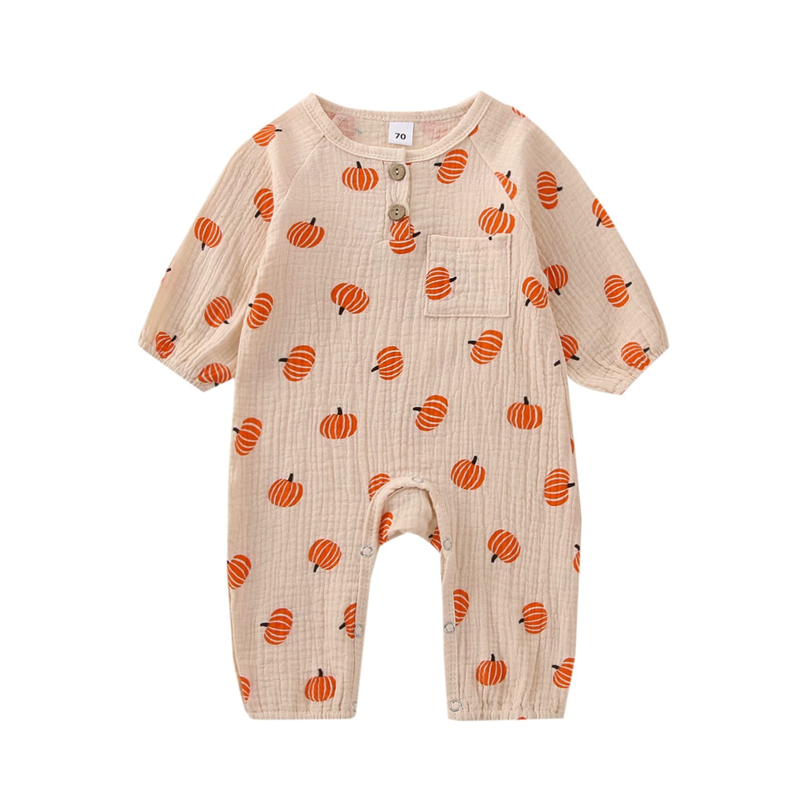 **Halloween Baby Girl Jumpsuit - Cotton Linen Pumpkin Ghost Print Long Sleeve Romper Bodysuit for Infants | Fall & Halloween Costume, Photo Shoot Outfit**