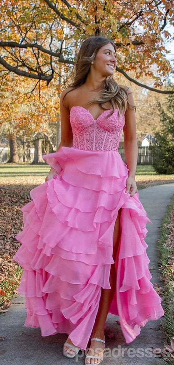 Elegant Pink A-Line Sweetheart Neckline Side Slit Maxi Party Prom Dress - Formal Evening Gown for Women | Perfect for Homecoming, Prom Night, Wedding Guest & Special Occasions