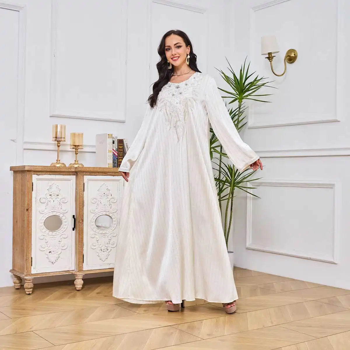 Elegant Hotfix Rhinestones Kaftan Dress for Women - Eid Party & Special Occasions - Style #25045