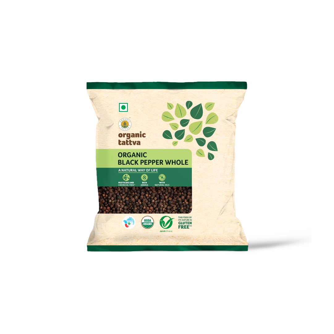 Organic Tattva Gluten-Free Black Pepper (Kali Mirch) - 100g | Farm-Fresh, Naturally Processed, No Artificial Additives | Perfect for Cooking, Seasoning & Healthy Recipes