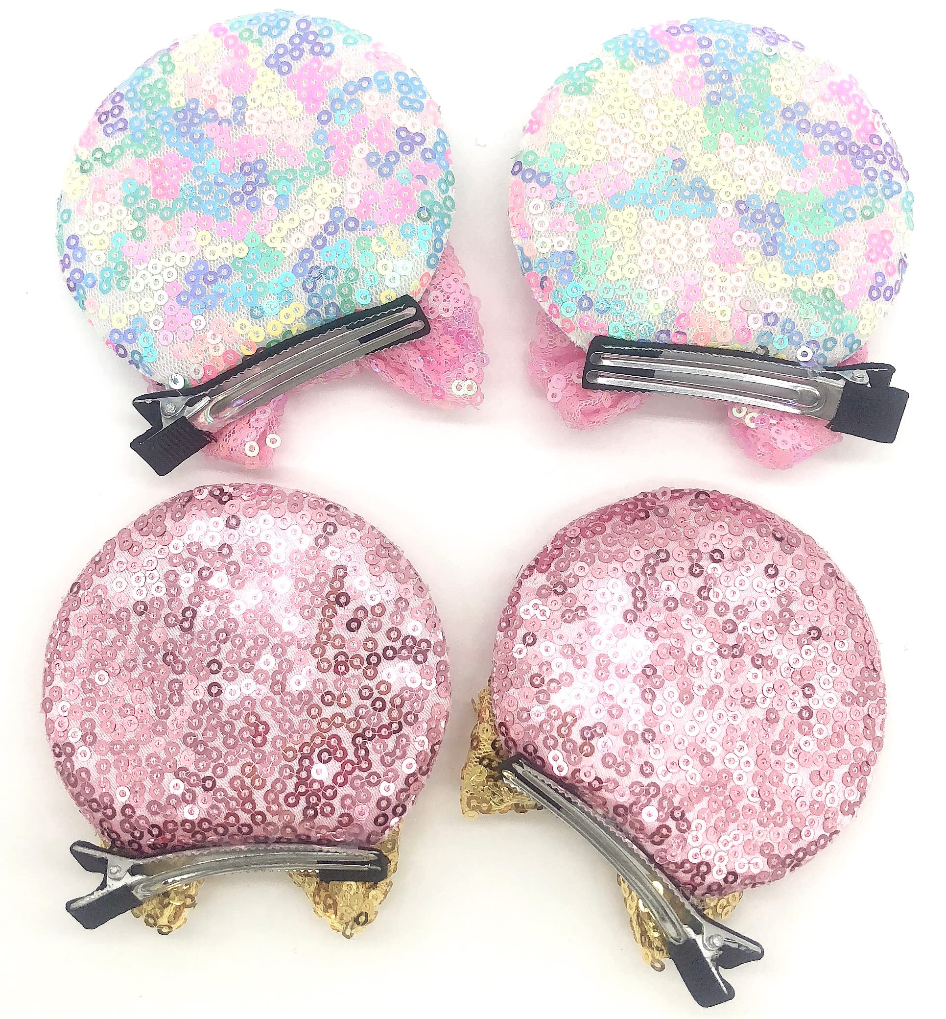 2 Pairs Sparkly Sequin Mouse Ear Hair Clips for Kids, Girls & Women - Glitter Princess Hair Accessories for Birthday, Christmas, Cosplay & Disney Theme Parties (Pink) | Perfect for Costumes, Dress Up & Special Occasions