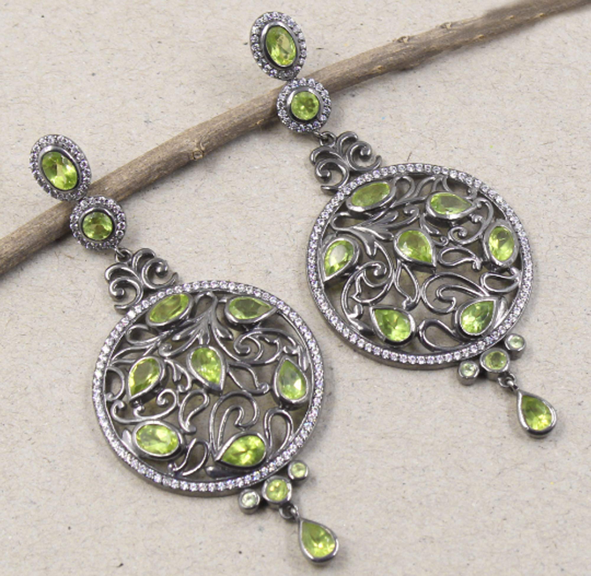 Stunning Vintage Peridot CZ Earrings - Black Rhodium Drop Dangle Jewelry | 925 Sterling Silver Earrings for Women | Perfect Birthday Gift, Anniversary Present & Thanksgiving Gift Idea | Elegant for Parties, Weddings & Special Occasions