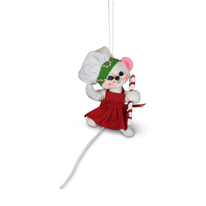 Annalee Candy Cane Chef Mouse Christmas Tree Ornament - 3 Inch Holiday Decoration for Xmas Tree, Kitchen Decor & Gift Giving
