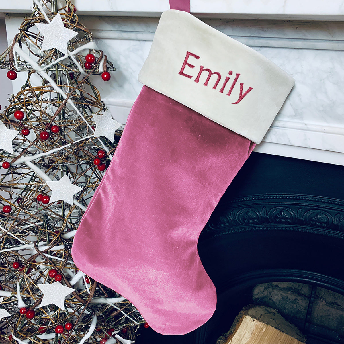 Personalized Christmas Stocking for Kids - Custom Name Pink Holiday Stocking - Perfect for Xmas Gifts, Fireplace Decor & Holiday Home Decoration