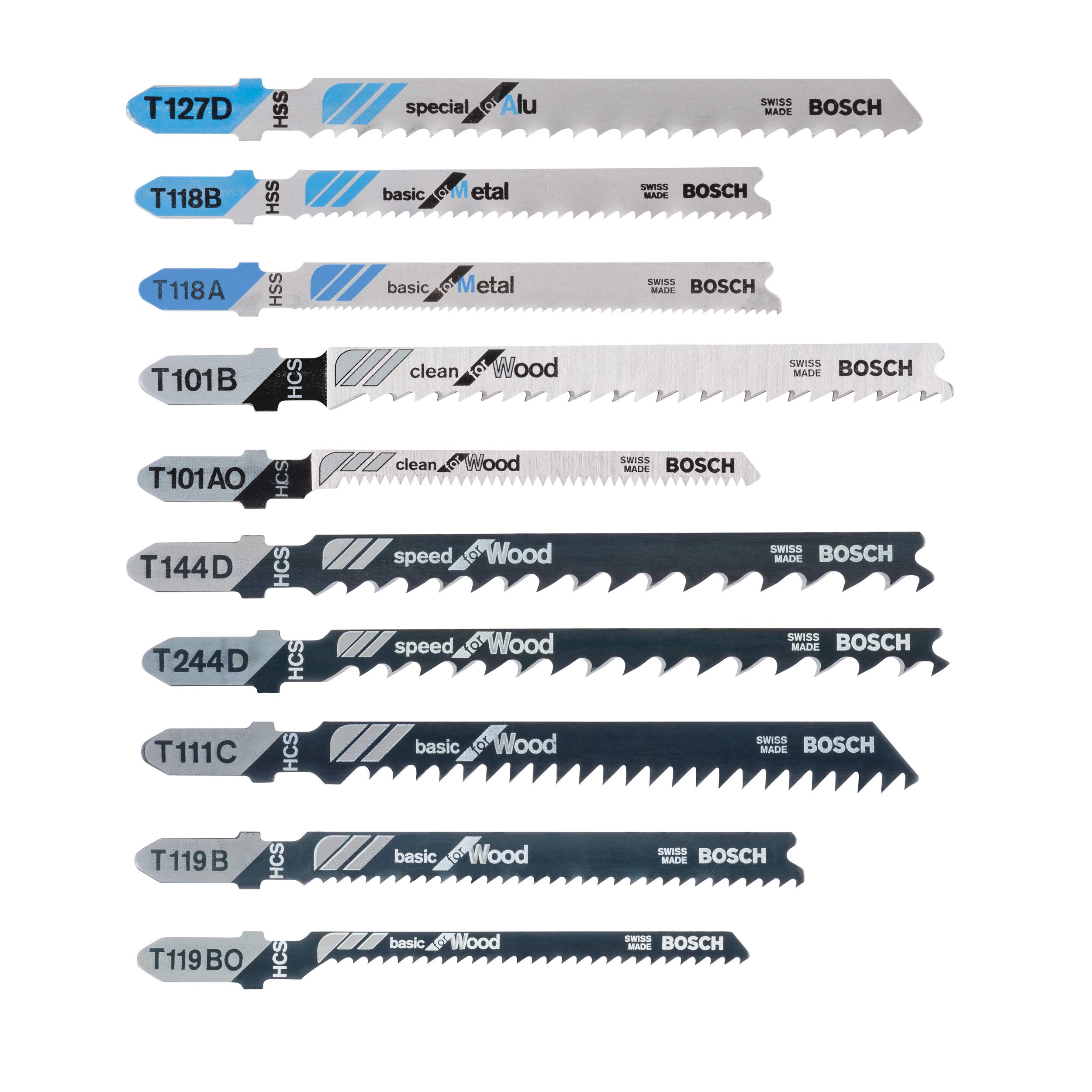 Bosch 10-Piece Jigsaw Blades Set for Wood & Metal - T-Shank