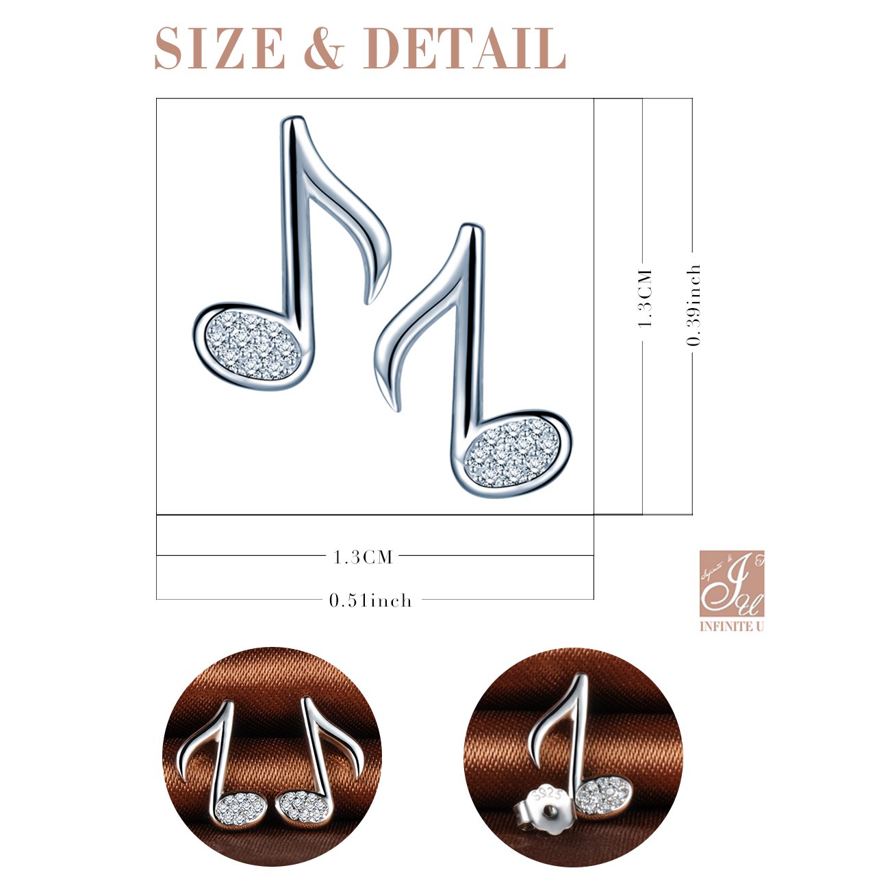 925 Sterling Silver Cubic Zirconia Musical Note Stud Earrings - Elegant & Dainty Jewelry for Women, Perfect for Gifts, Concerts, and Everyday Wear