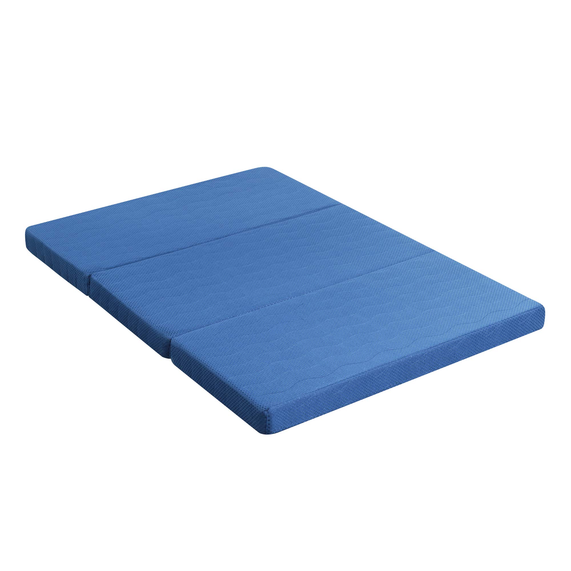 PrimaSleep 4 Inch Tri-Folding Mattress Topper - Full Size Blue Memory Foam Guest Bed Topper with Washable Cover - Perfect for Sleepovers, Dorm Rooms, Camping & Travel - Portable & Easy to Carry