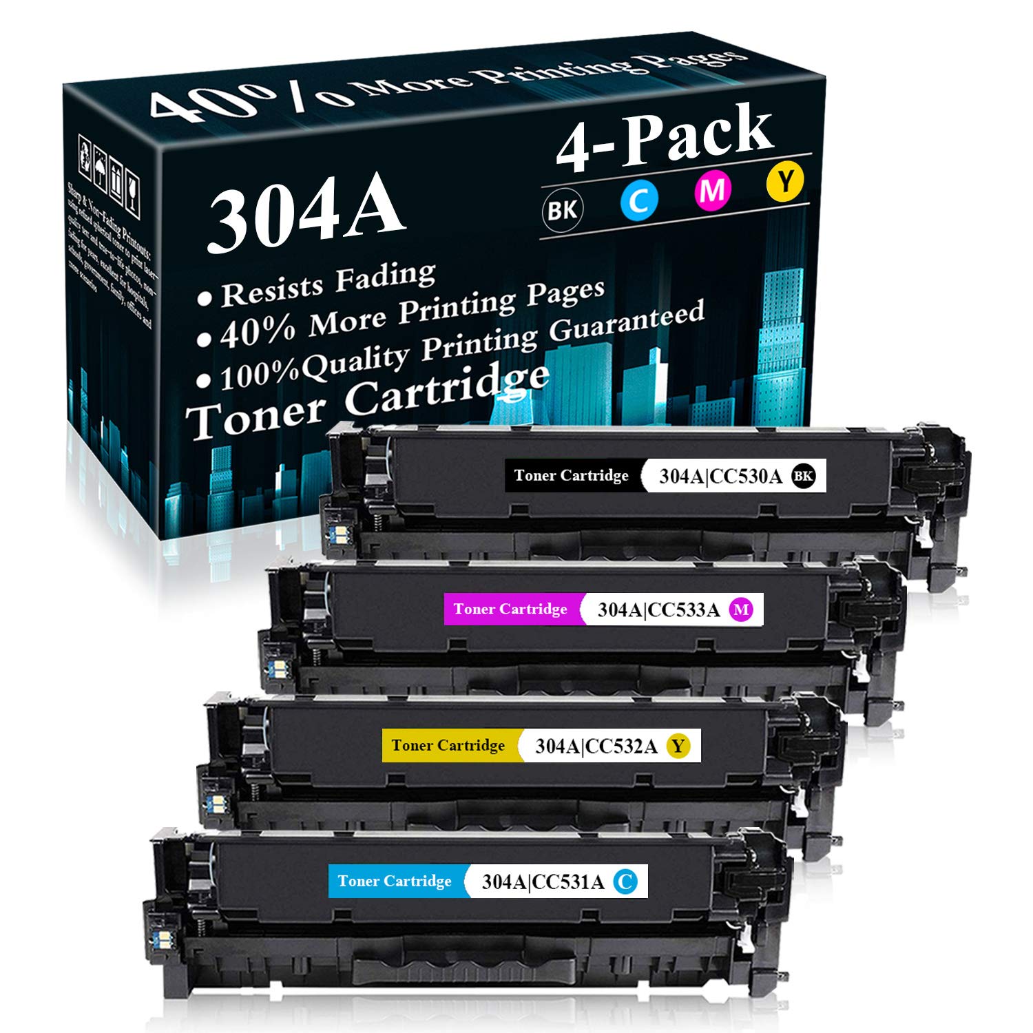 4-Pack Remanufactured Toner Cartridges (Black/Cyan/Magenta/Yellow) - Compatible with HP Color LaserJet Pro CP2025 Series & CM2320 MFP Series | High-Quality Replacement for CC530A CC531A CC532A CC533A | Perfect for Office Printing & Home Business Use