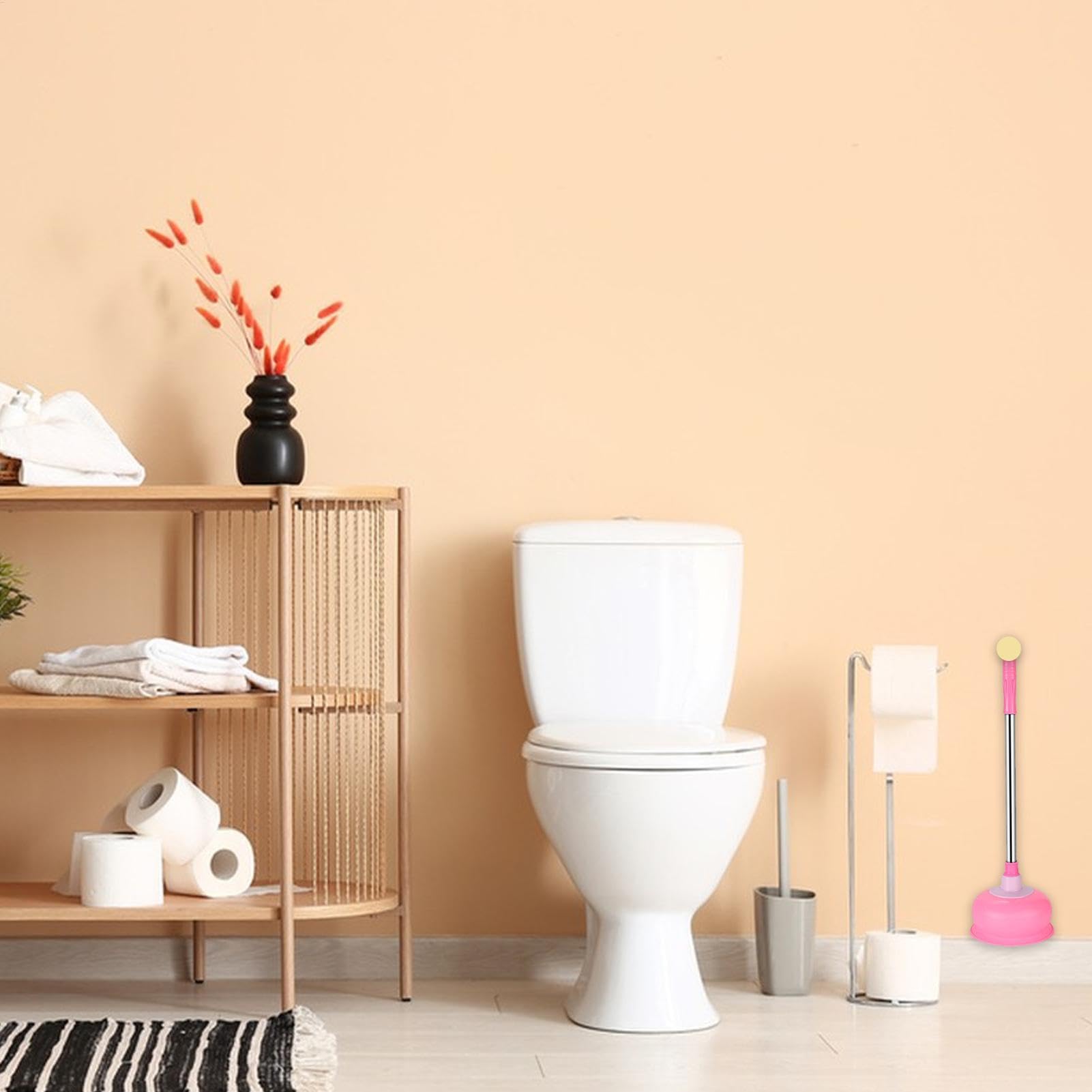 Heavy Duty Long Handle Toilet Plunger - Powerful Bathroom Drain Unblocker for Kitchen & Bathroom Clogs - Pink - Ideal for Home Cleaning and Emergency Plumbing Needs