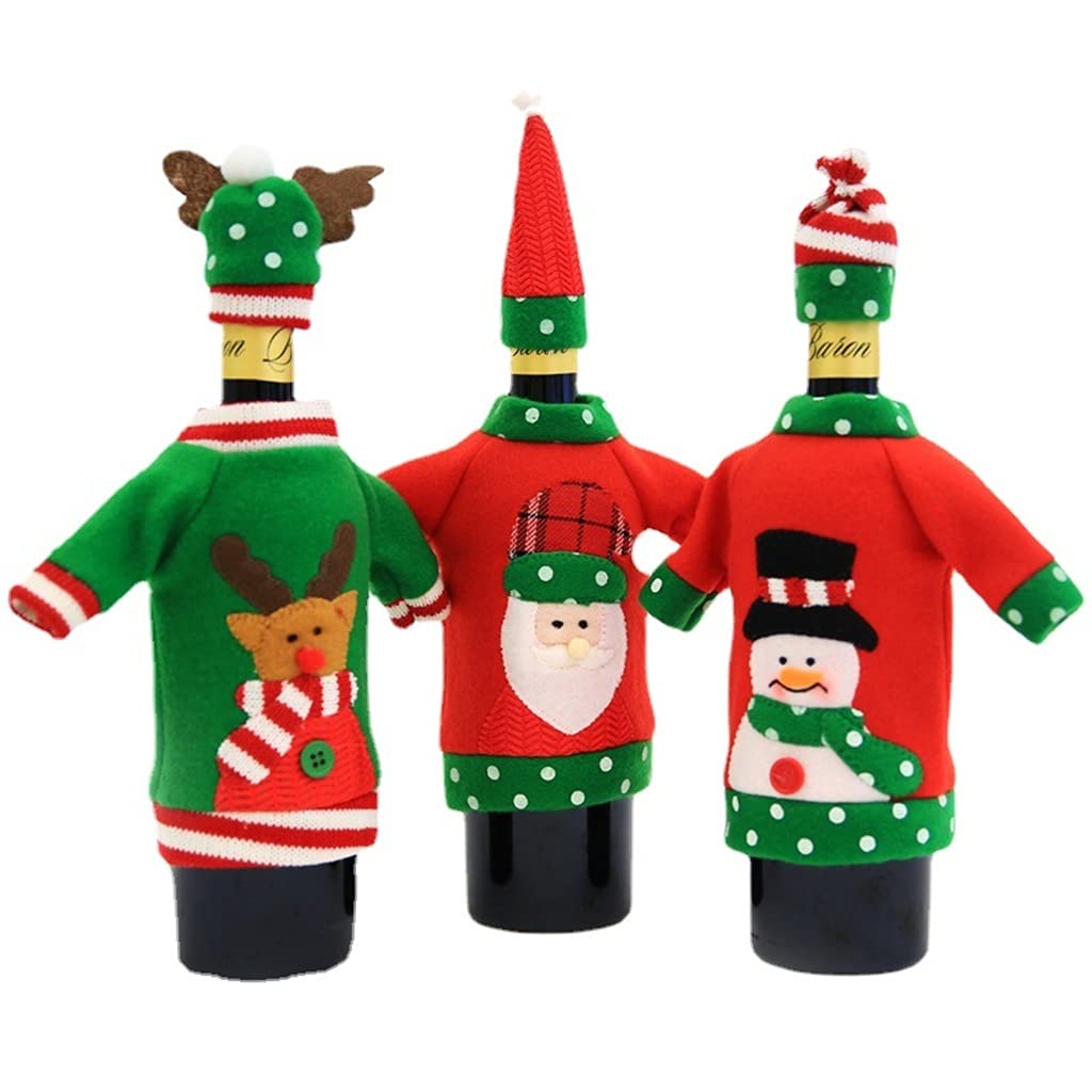 Christmas Wine Bottle Cover Knitted Sweater - Festive Santa Claus Champagne Bottle Decor for Xmas Party, Dinner Table & Holiday Decorations (Color A) - Perfect for Holiday Gatherings, Gift Wrapping & Festive Home Decor