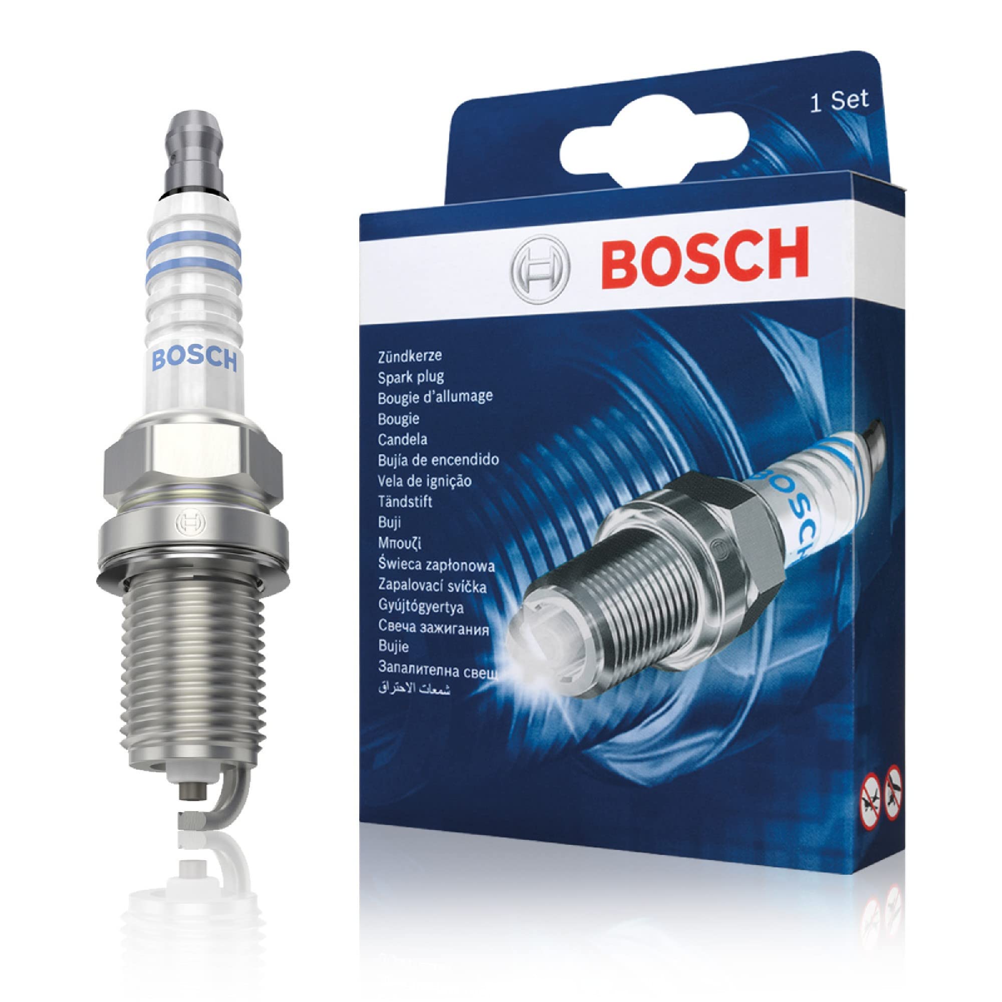 Bosch FR7DC+ (+8) Nickel Spark Plugs - Set of 4 for Improved Engine Performance & Fuel Efficiency - Perfect for Cars, Trucks & SUVs