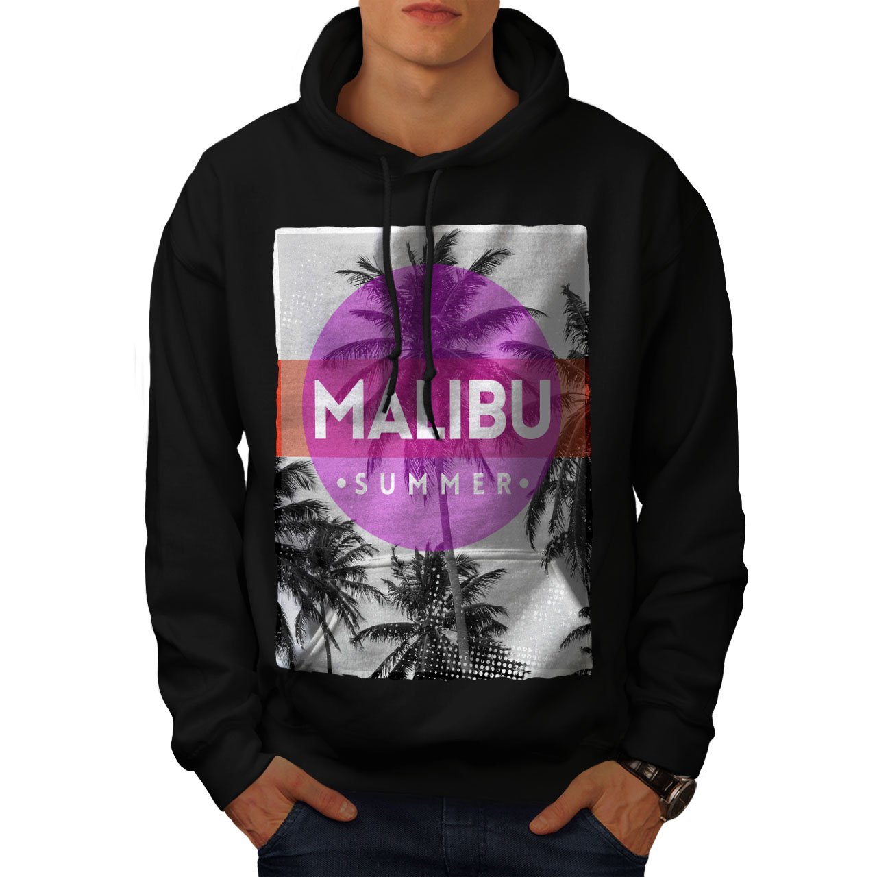 Wellcoda Men's Malibu Summer Sun Hoodie - California Style Pullover Sweatshirt for Beach, Surfing & Casual Wear