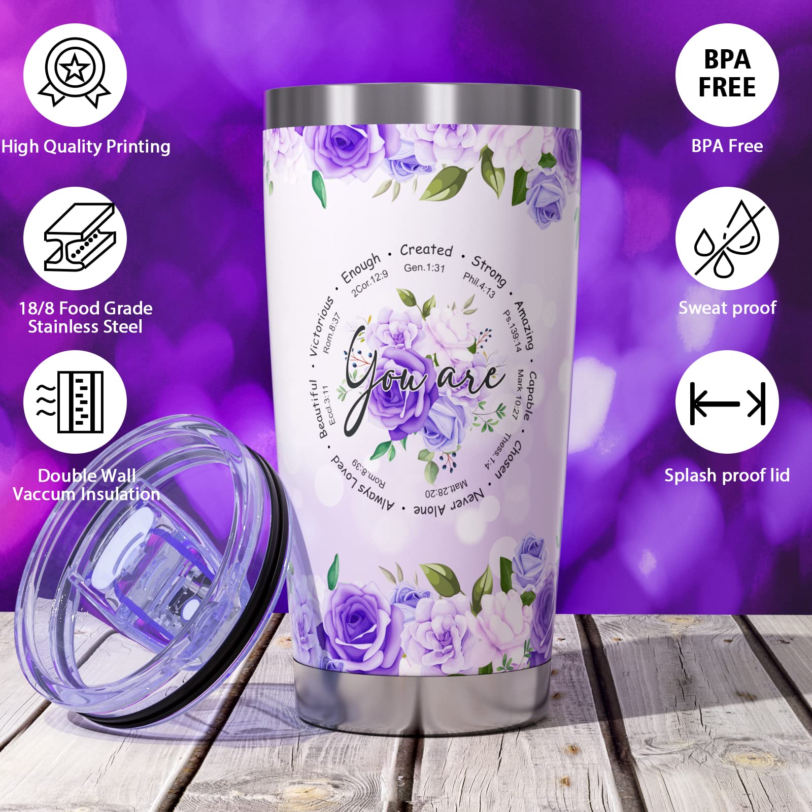 Inspirational Purple Butterfly Christian Tumbler - Religious Gift for Women, Mom, Sister, Best Friend - Birthday, Christmas Present Idea - Perfect for Daily Use, Church, Prayer & Encouragement