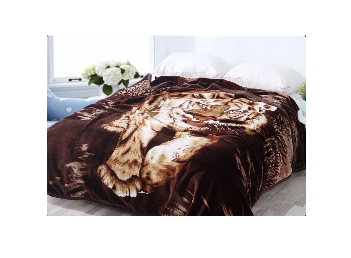 Soft Korean Mink Tiger Blanket - Queen Size Heavy Warm Throw for Bed & Couch - Cozy Animal Print Blanket for Winter, Home Decor, and Gift Giving