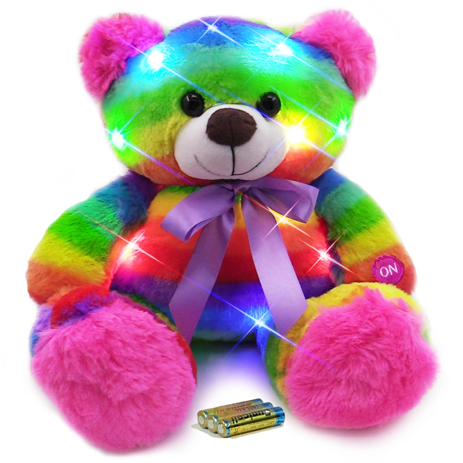 Rainbow LED Light Up Teddy Bear Plush Toy - 16 Inch Soft Stuffed Animal with Glow Effects, Batteries Included - Perfect Night Light & Cuddly Sleep Companion for Kids, Girls Bedroom Decor & Gift Idea