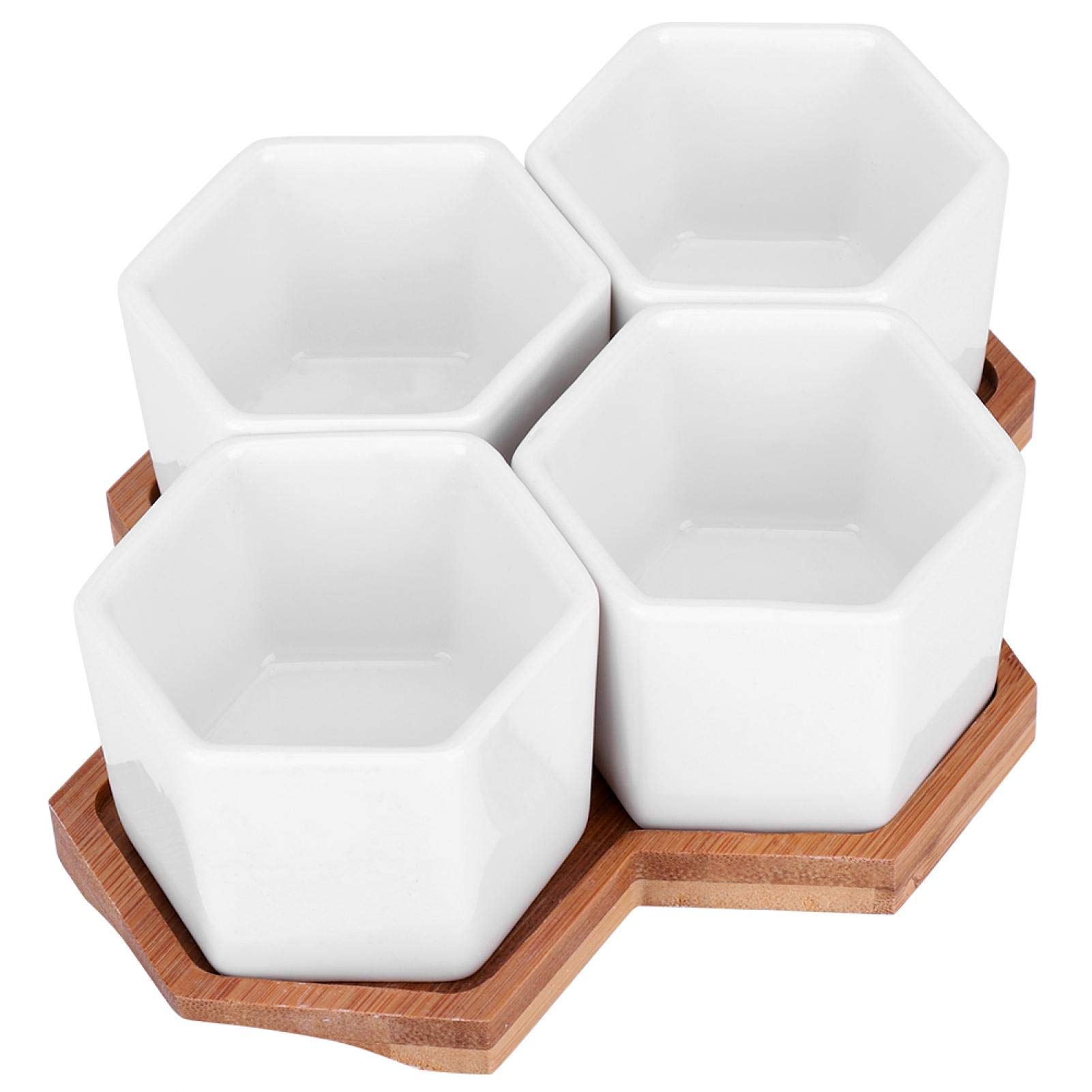 4Pcs Succulent Flower Pots with Bamboo Tray - Small Plant Pots for Indoor Plants, Cactus, Herbs - Perfect for Home, Office, Living Room, Desk & Garden Decor