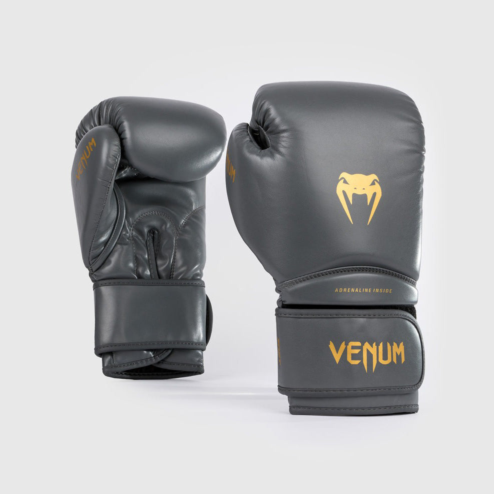 Venum Contender 1.5 Boxing Gloves - Premium Training Gloves for Boxing, MMA & Kickboxing - Grey/Gold Color - Ideal for Sparring, Heavy Bag Work & Fitness Training