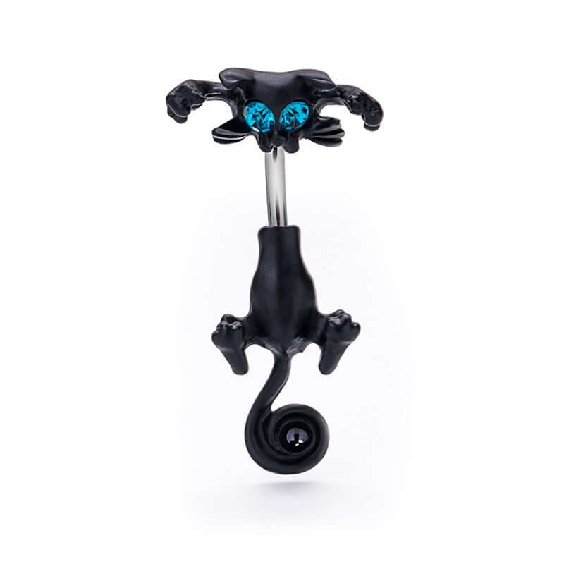 Naughty Black Cat Double Mount Belly Rings - UZ248 | Stylish Gothic Belly Button Rings for Women | Perfect for Halloween Costumes & Body Jewelry Lovers