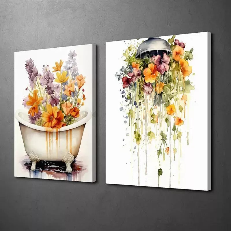 2-Piece Funky Art Canvas Framed Wall Decor - 50x75cm High Quality Print (100% Australian Made) - Perfect for Bathroom, Bathtub & Shower Decor - Ready to Hang