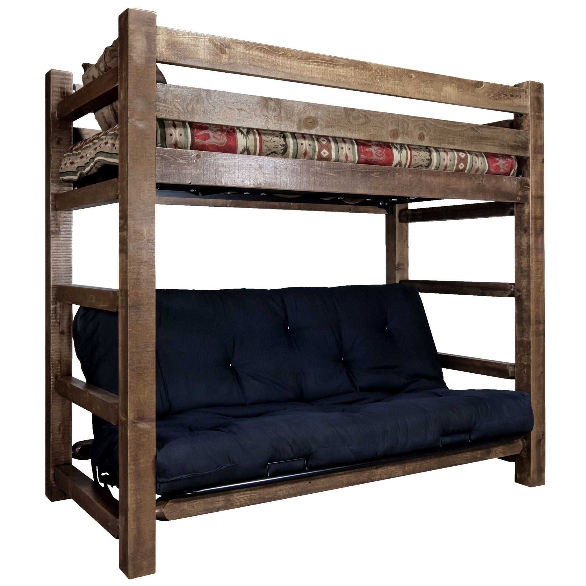 Homestead Twin Over Full Bunk Bed with Futon Frame & Mattress - Space-Saving Kids Bedroom Furniture for Small Rooms & Guest Sleepovers