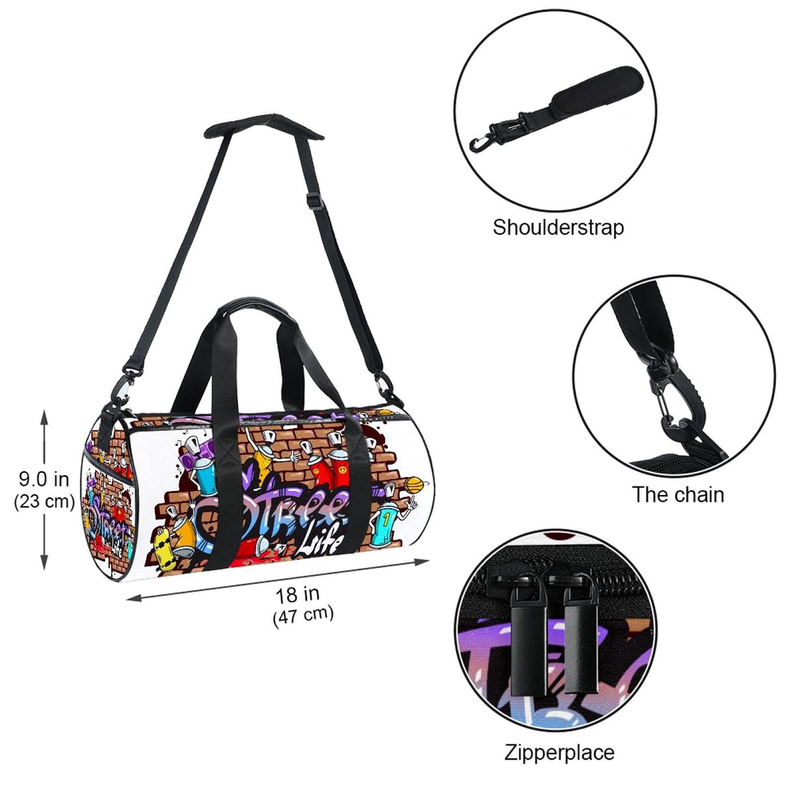 Graffiti Print Sports Duffel Bag - Waterproof Travel Luggage Shoulder Bag with Carry Handle for Youth, Girls & Boys | Perfect for Gym, School, Weekend Trips & Sports Activities