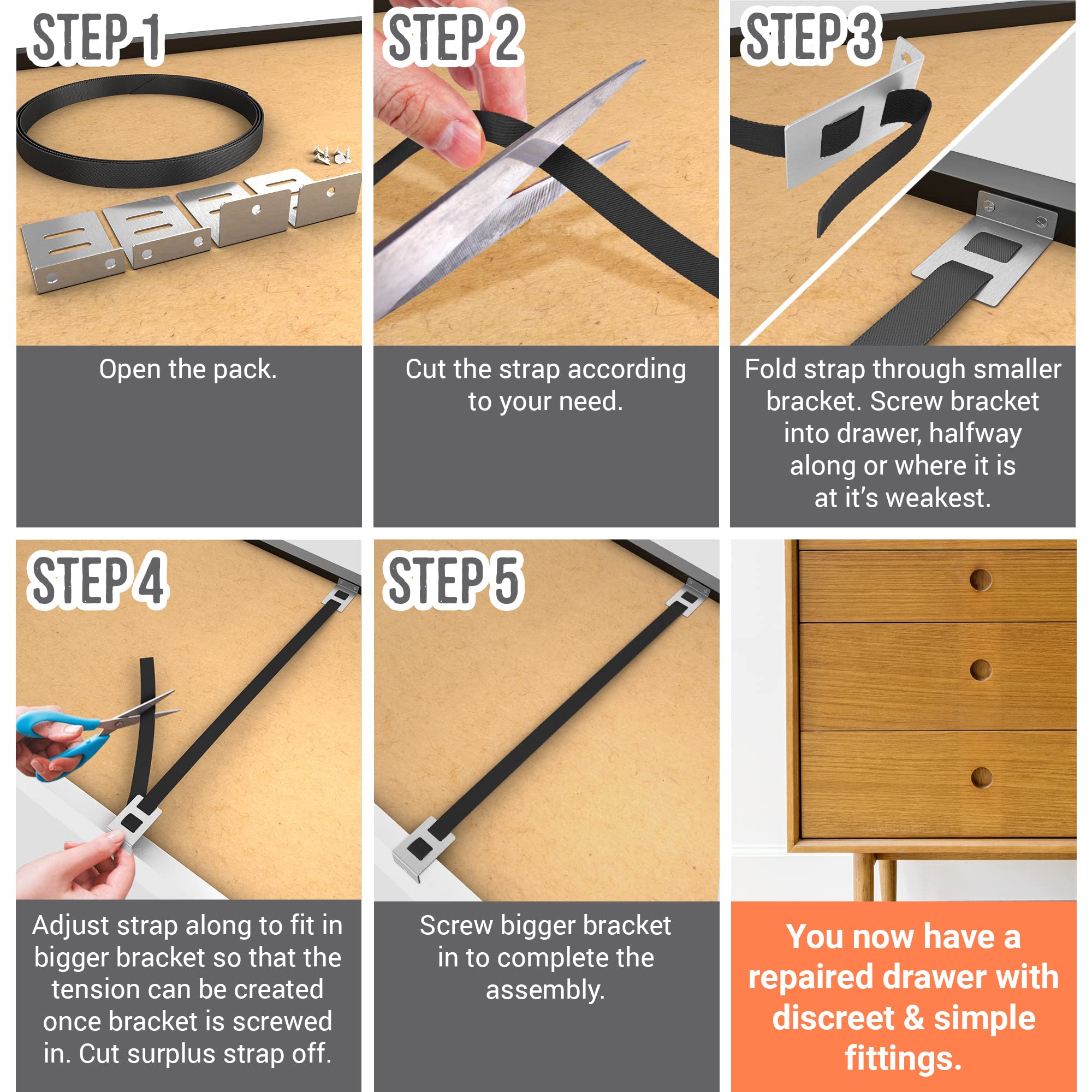 4-Pack Drawer Repair Kit – Fix Sagging & Buckling Drawer Bottoms – Reinforce Dresser, Kitchen & Cabinet Drawers – Easy DIY Solution for Home Furniture Repair – Perfect for Bedroom, Office & Kitchen Organization
