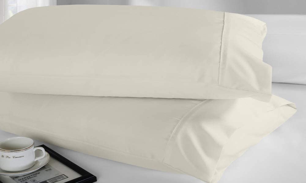 Premium Egyptian Cotton Pillowcase Set - King 2pc, Ivory Sateen for Luxury Bedding
