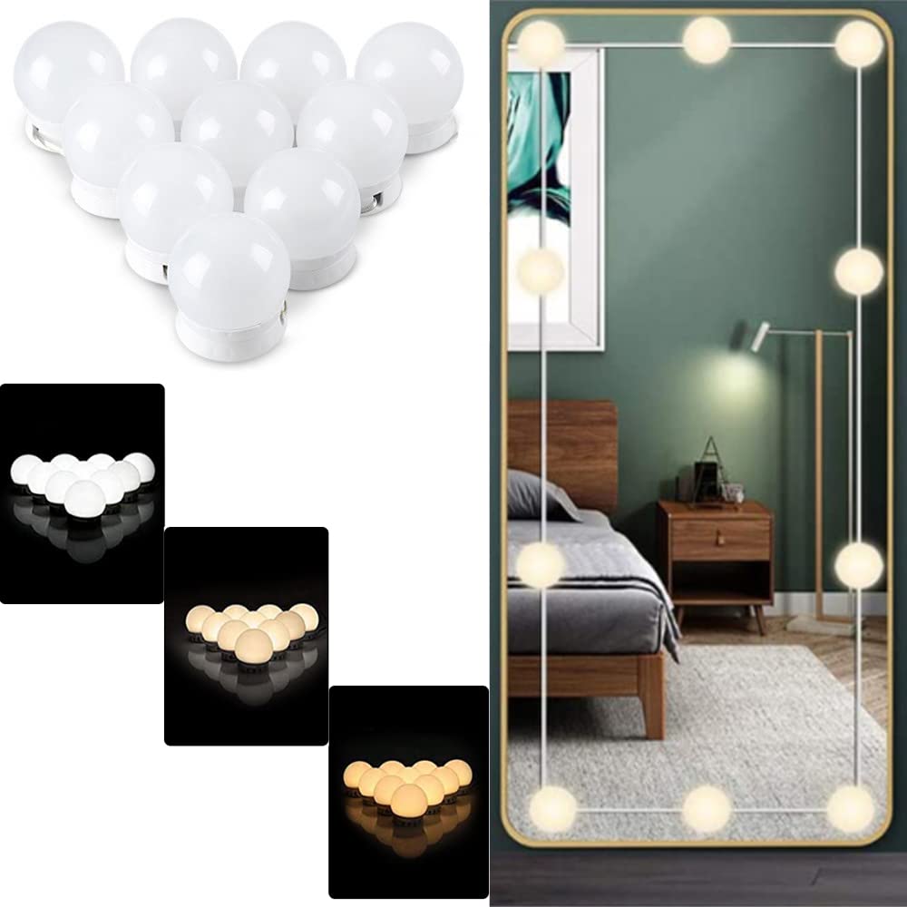 Hollywood LED Vanity Mirror Lights - 10 Dimmable Bulbs, 3 Color Modes for Makeup & Dressing Table