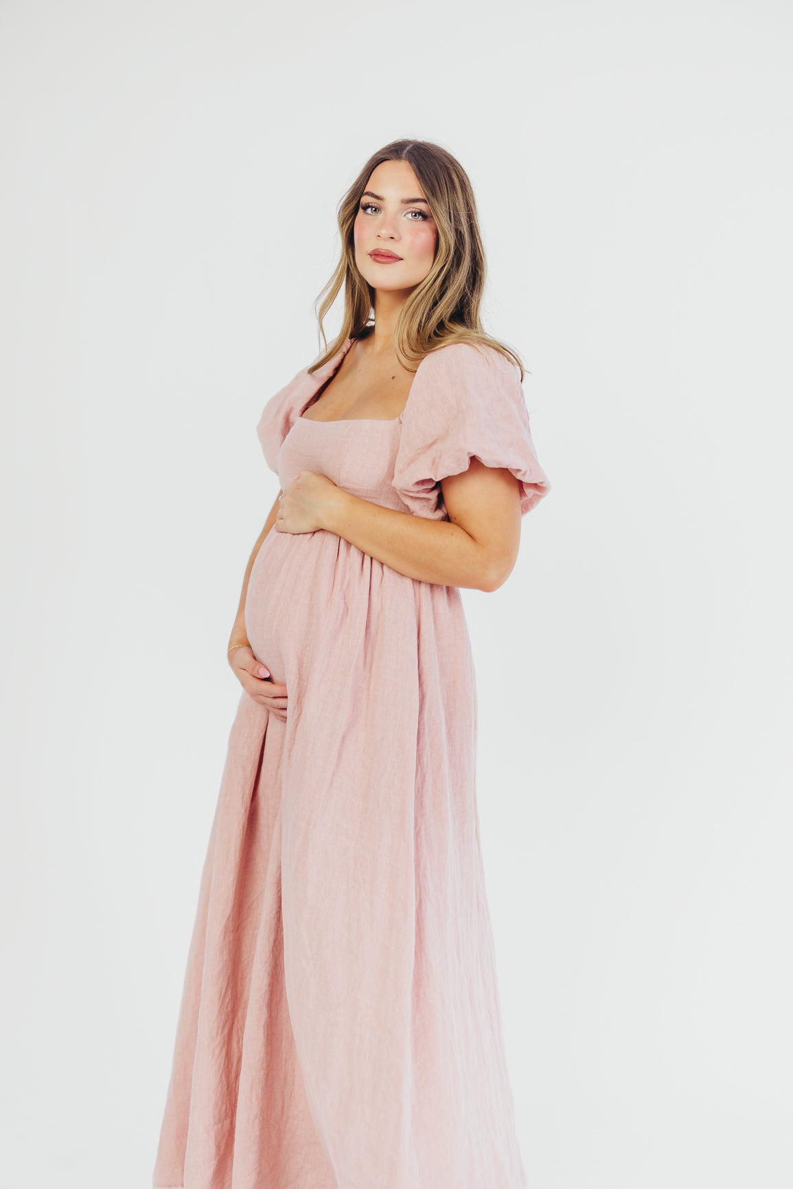 Candace Maxi Dress in Sweet Blush - 100% Linen Bump Friendly Maternity Dress for Women | Perfect for Summer, Beach, and Casual Wear