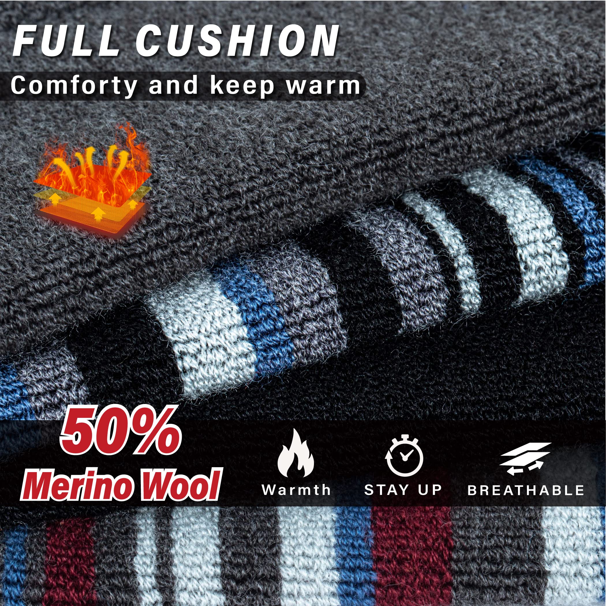 50% Merino Wool Thermal Ski Socks for Men & Women - Knee High Winter Snowboard Socks for Cold Weather - Perfect for Skiing, Snowboarding & Outdoor Winter Sports